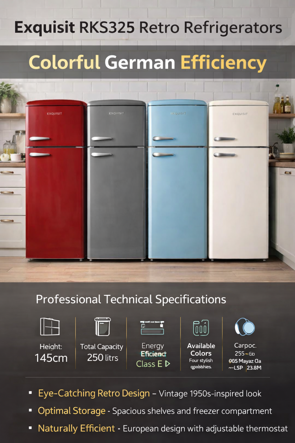 Exquisit Retro‑Style Full Refrigerator