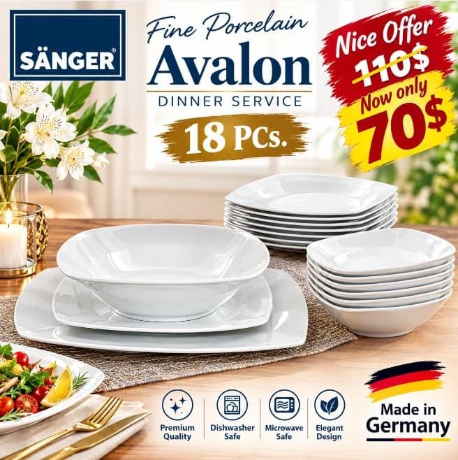 SÄNGER® - "Avalon" Fine Porcelain 18-Piece Dinner Service