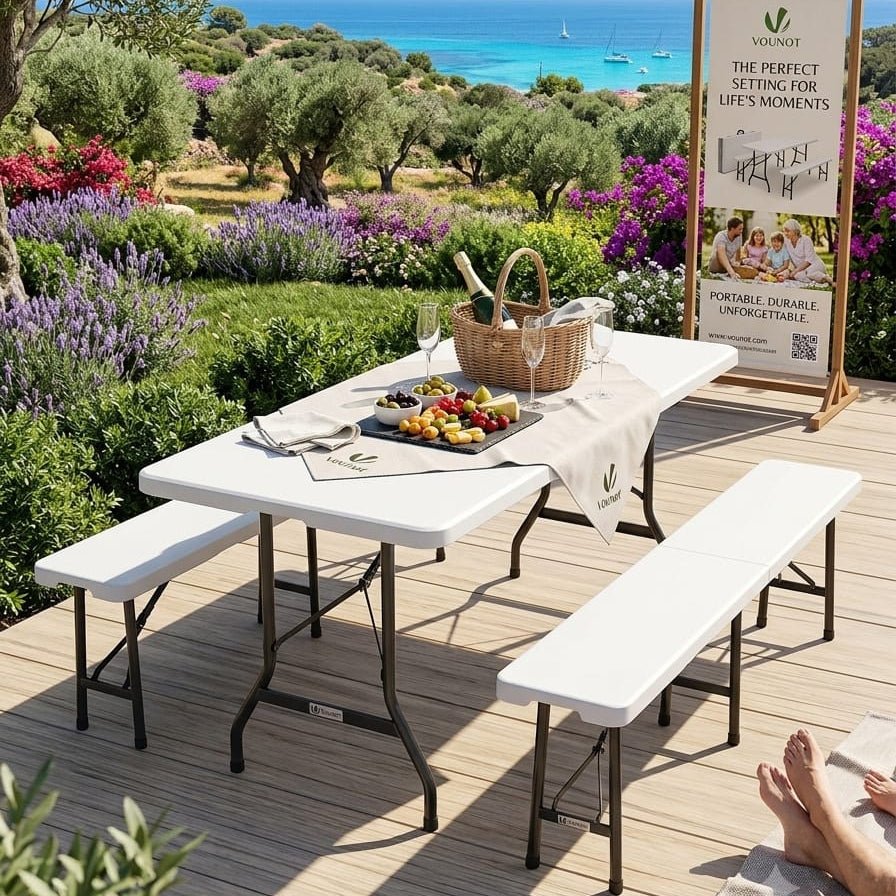 VOUNOT - Outdoor Table & Bench SET (8 Person)