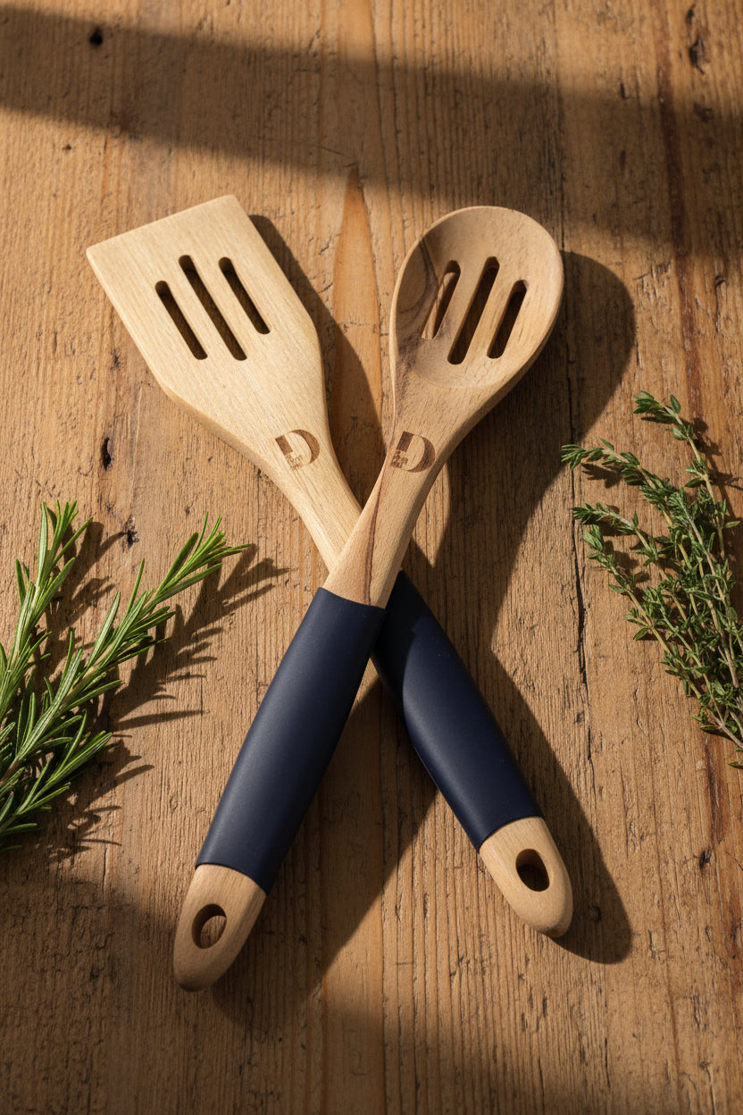 Wooden Slotted Spatula & Spoon