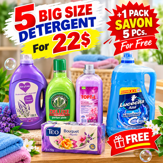 Household Cleaning Bundle – 5 Big Size Detergents + FREE Soap Pack
