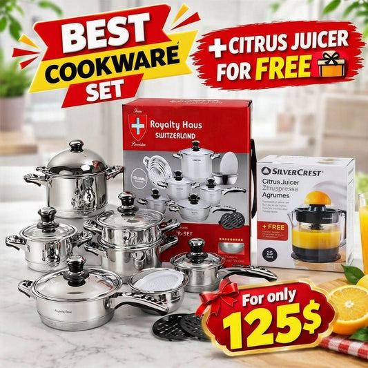 🥘 Royalty Line Cookware Set (18 Pieces Stainless Steel) + FREE SilverCrest Citrus Juicer