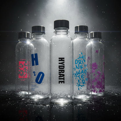 Designer Glass Water Bottle Set – 5 Unique Prints