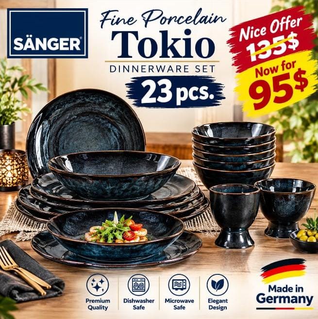 SÄNGER - "Tokio" Fine Porcelain 23-Piece Dinnerware Set