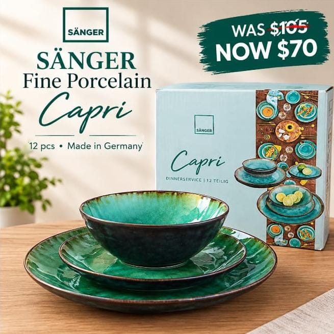 SÄNGER® - "Capri" Fine Porcelain 12-Piece Dinnerservice