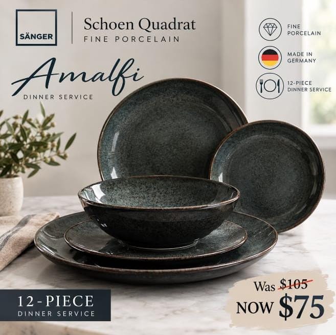 SÄNGER® - "Amalfi" Fine Porcelain 12-Piece Dinner Service