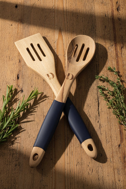 Wooden Slotted Spatula & Spoon